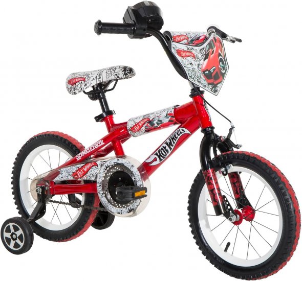 "Dynacraft Hot Wheels Boys BMX Street/Dirt Bike with Hand Brake 14"", Red/White/Black "