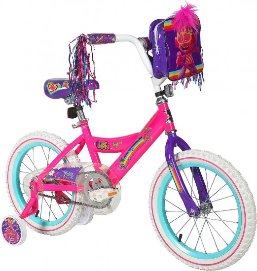 Dynacraft 16" Trolls Bike with Training Wheels and Trolls Hair Bag