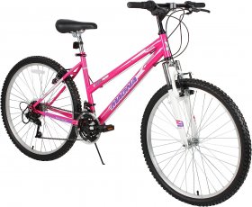 Dynacraft Magna Front Shock Mountain Bike Boys, Girls, Mens and Womens 24 and 26 Inch Wheels with 18 Speed Grip Shifter and Dual Handbrakes in Red, Purple, Pink and Black