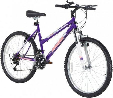 Dynacraft Magna Front Shock Mountain Bike Boys, Girls, Mens and Womens 24 and 26 Inch Wheels with 18 Speed Grip Shifter and Dual Handbrakes in Red, Purple, Pink and Black